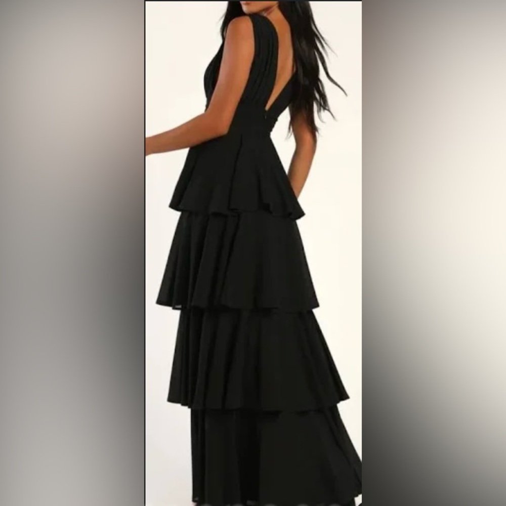 Lulus Black Tiered V Neck Maxi Dress XS & XL - Picture 2 of 16